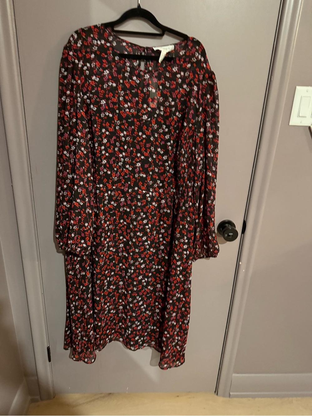 Addition Elle Black Floral Midi Dress with Red and White Accents